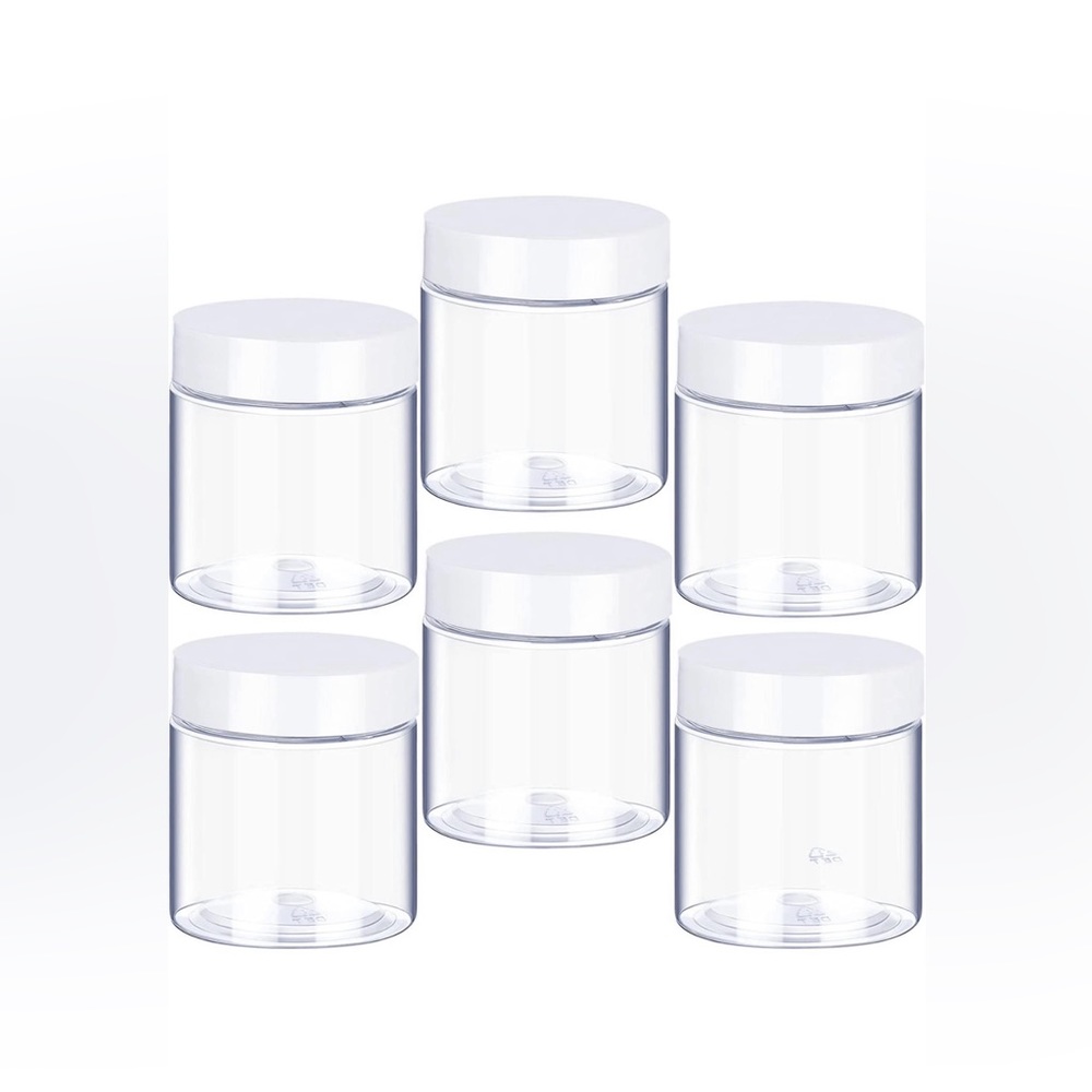 BRAND NEW 6 Pack 8 oz Plastic Pot Jars Round Clear Leak Proof